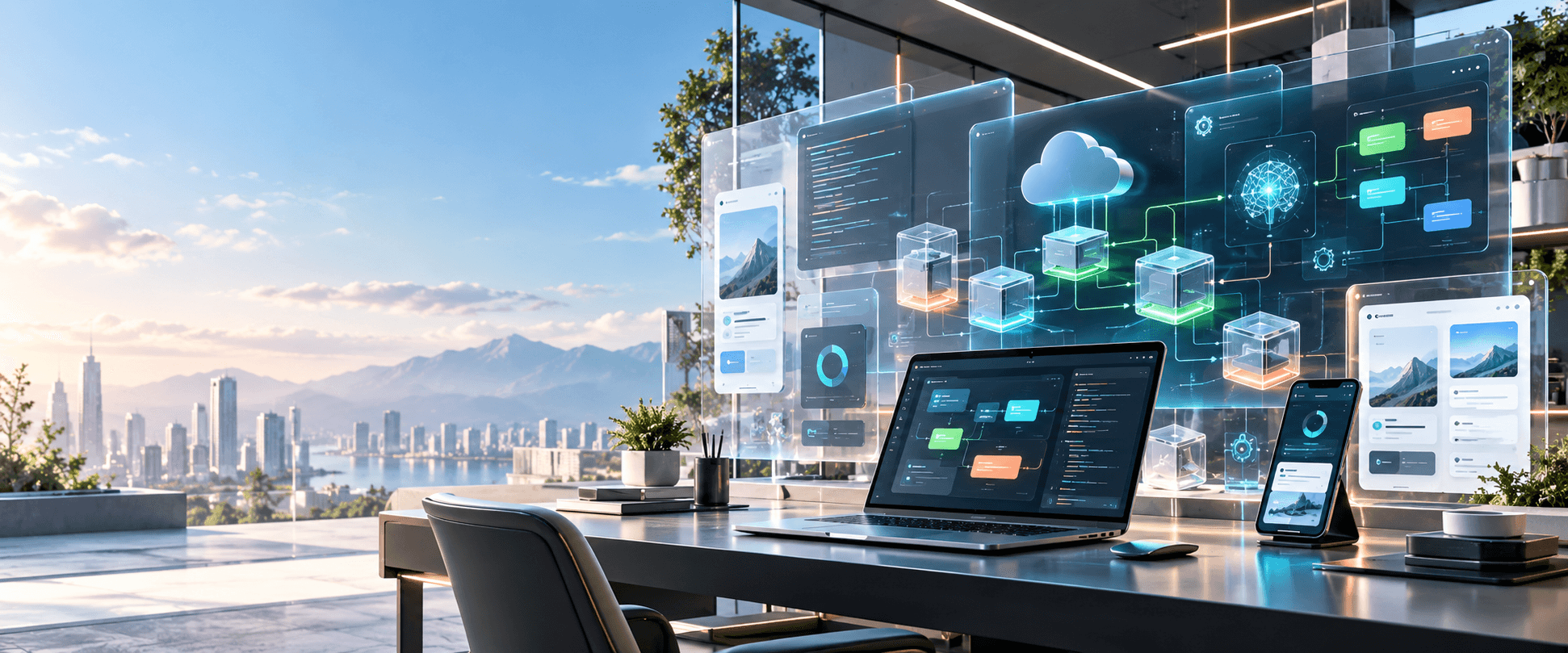Futuristic software engineering workspace